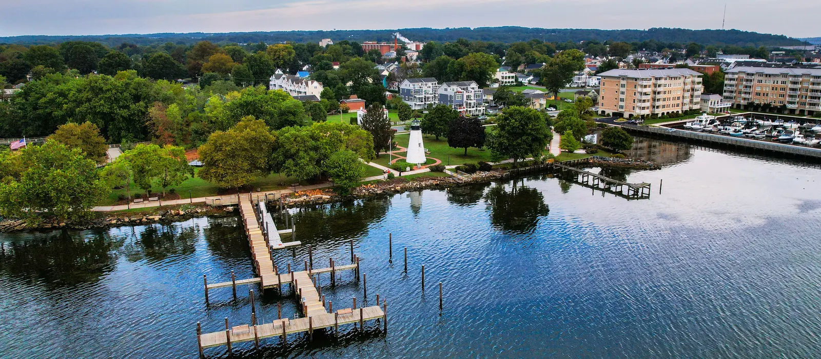 Havre de Grace and the Concord Point Lighthouse from above