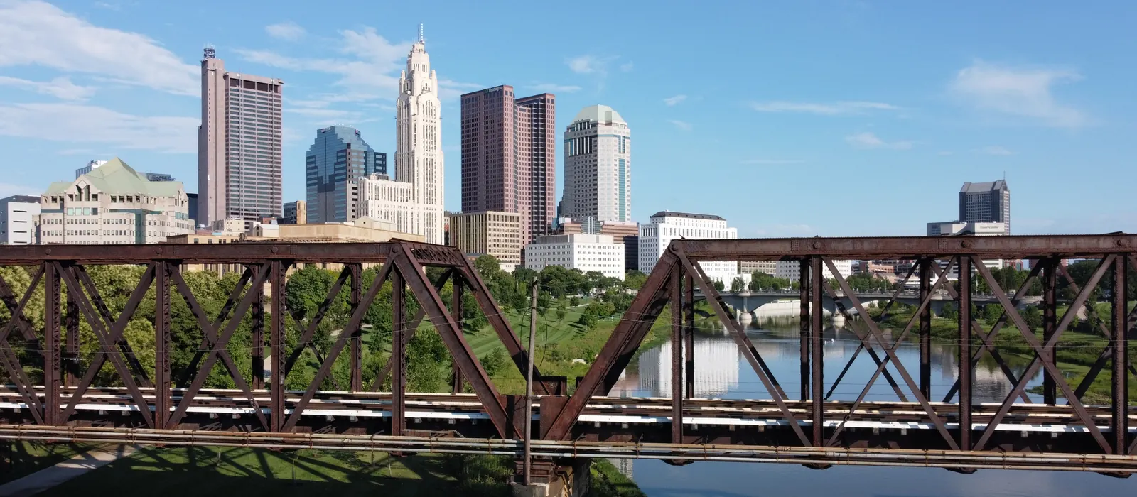 The Columbus skyline along the Scioto Mile