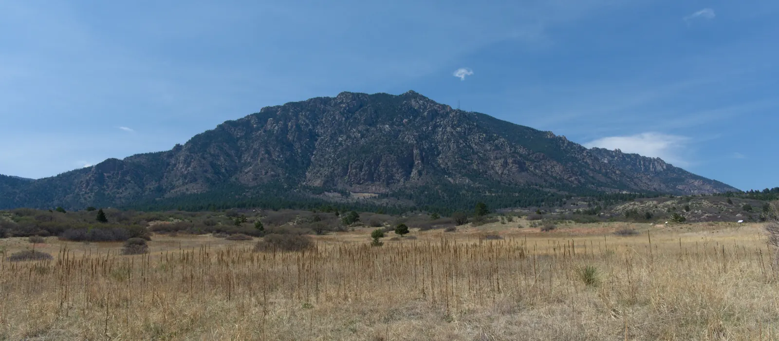 Cheyenne Mountain above the grasslands south of Colorado Springs