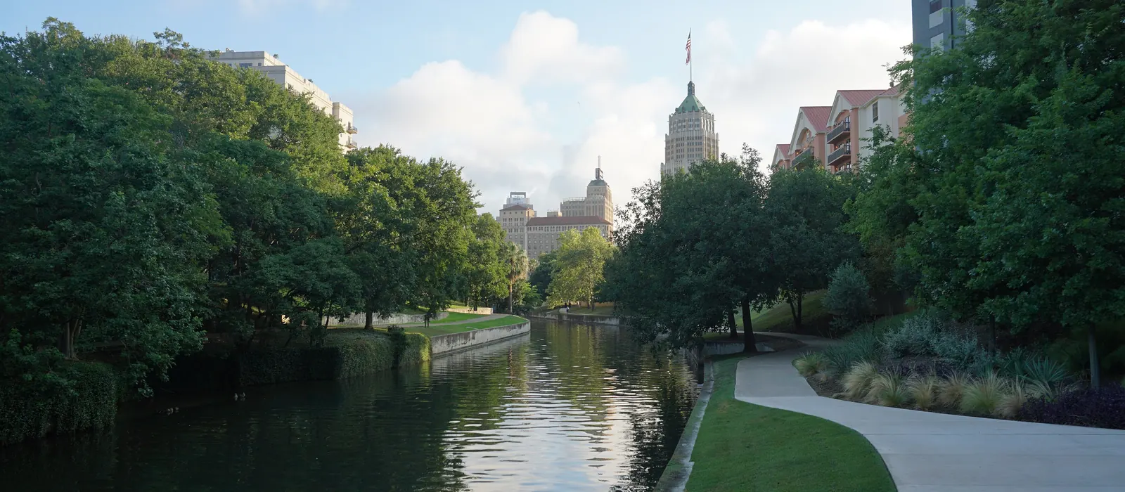 San Antonio River Walk with the Tower Life Building