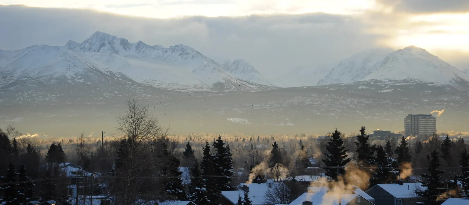 Chugach Mountains above Anchorage rooftops