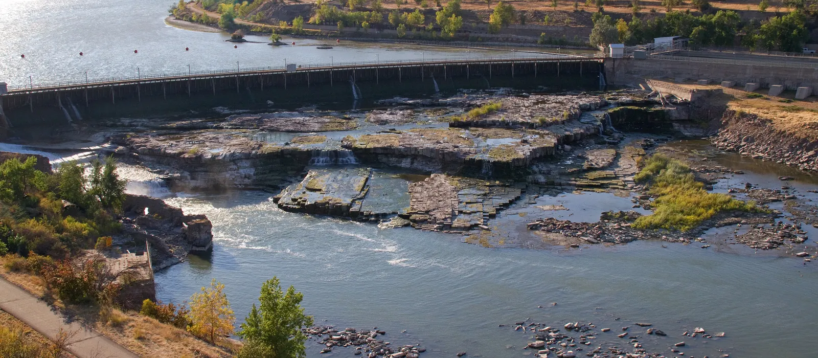 The falls and dam on the Missouri River at Great Falls