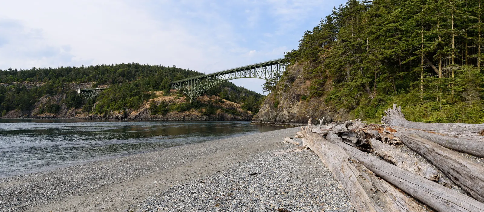 Deception Pass bridge seen from the beach