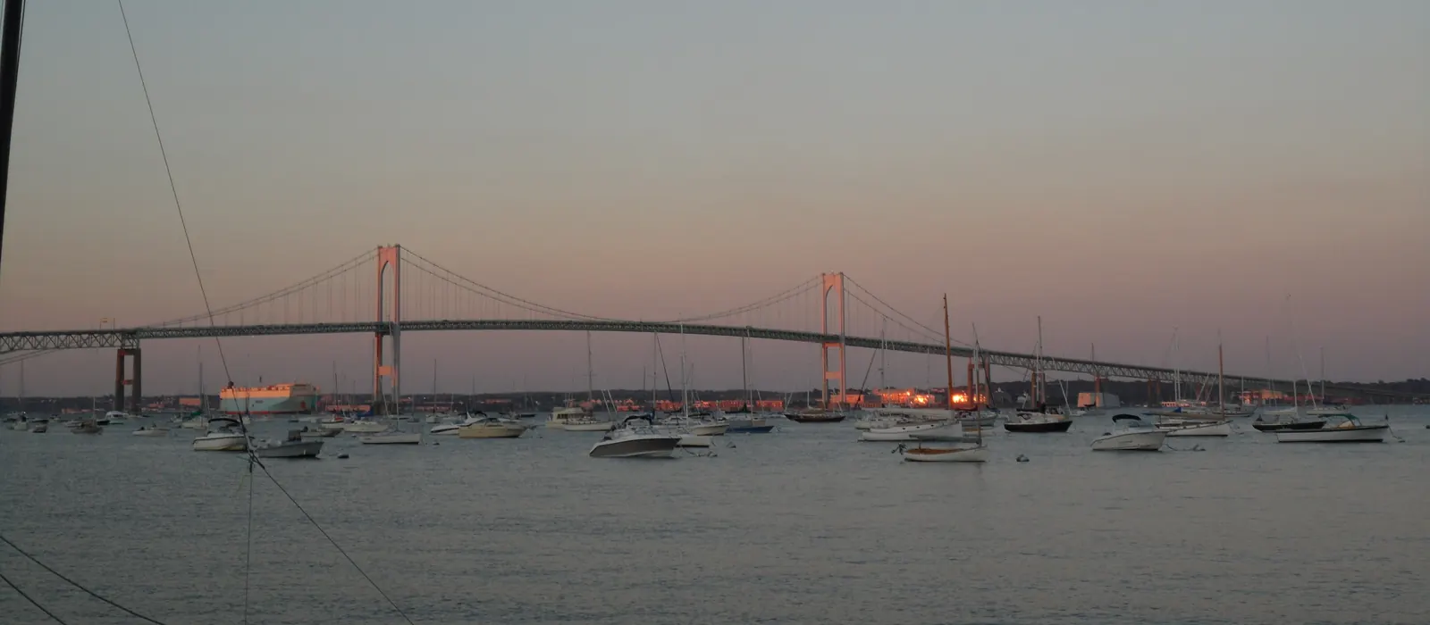 Sunset over Newport Harbor and the Claiborne Pell Newport Bridge