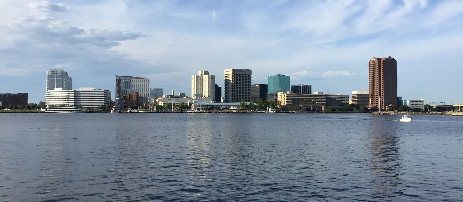 The Norfolk skyline over the Elizabeth River